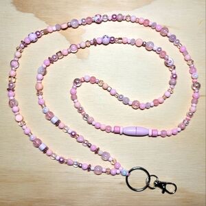 Gentle Pink Beaded Lanyard